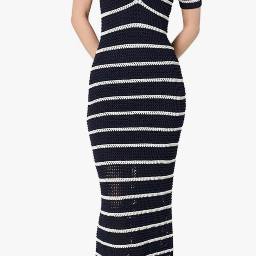 The Drop Womens Adalyn Tape Yarn Split-Neck Maxi Dress